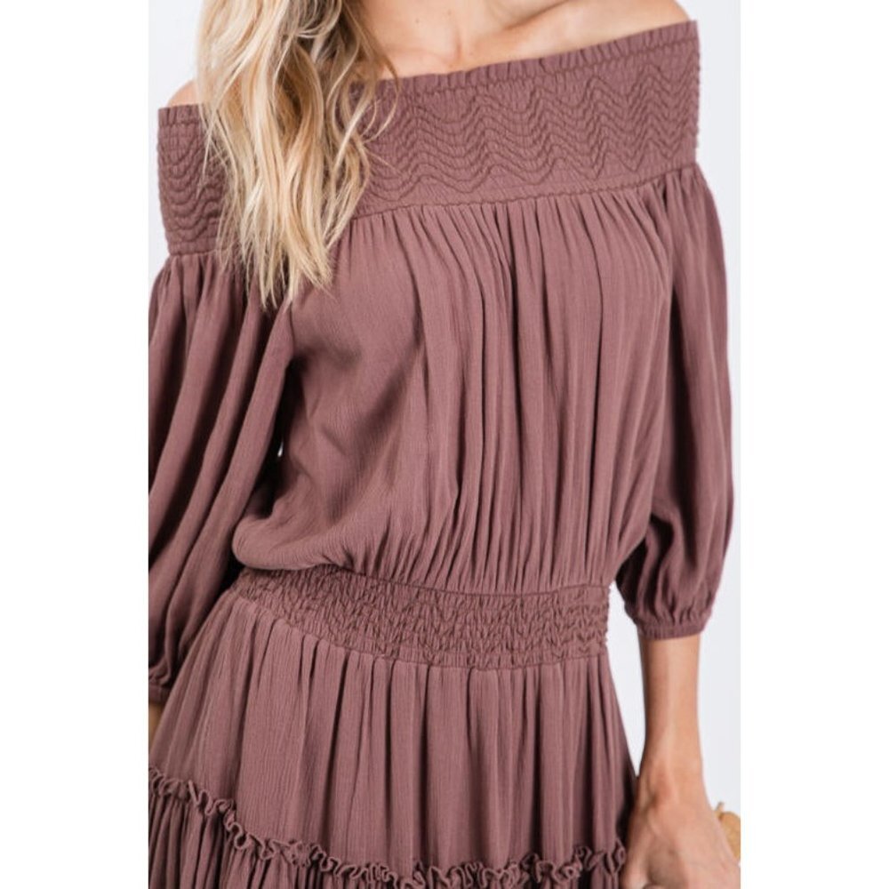 Off-Shoulder brown Mini Dress - Picture 5 of 5